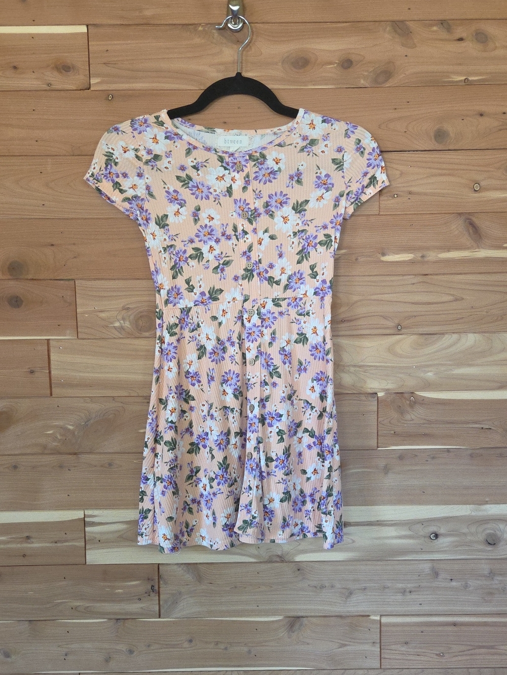 btween Peach Floral Short Sleeve Girls' Dress